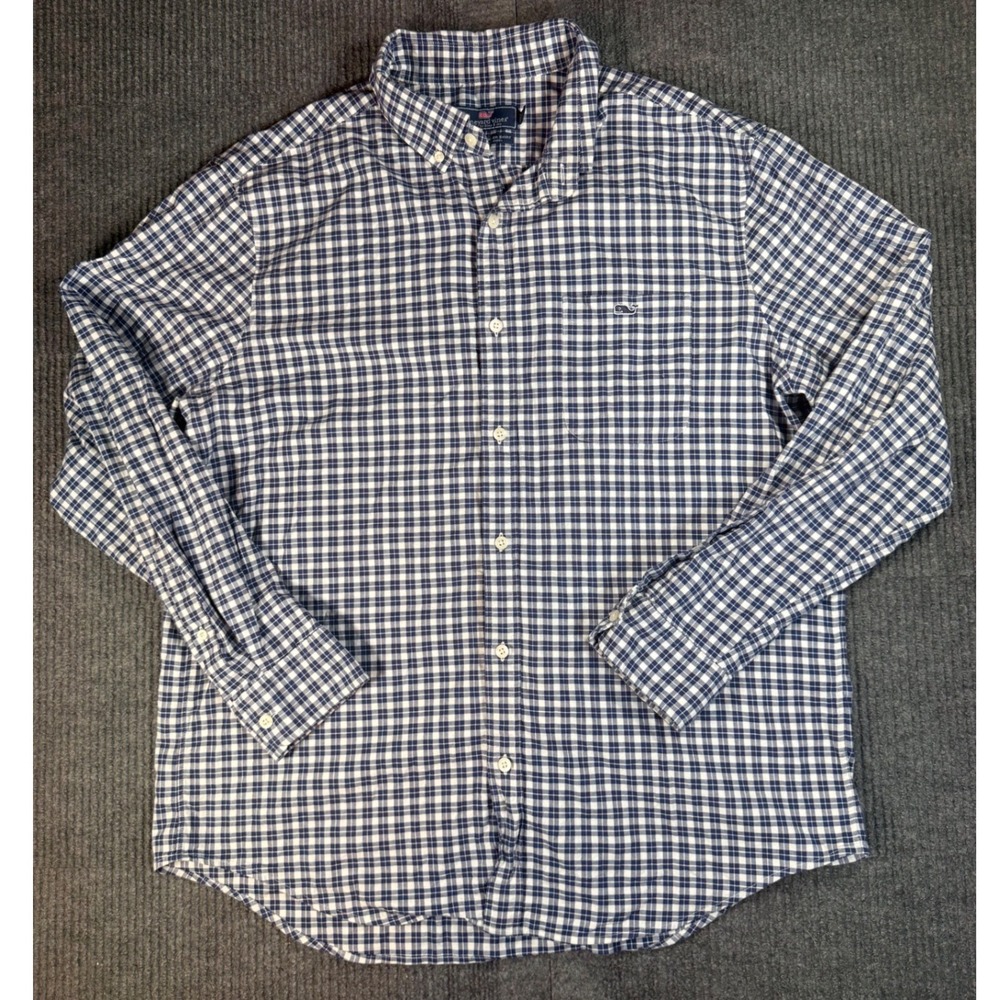 Vineyard Vines Mens Large Classic Fit Tucker Shirt Navy White Gingham Check L